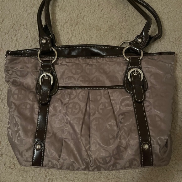 Giani Bernini handbag with light brown and sheen logo and dark brown trim - Picture 2 of 6
